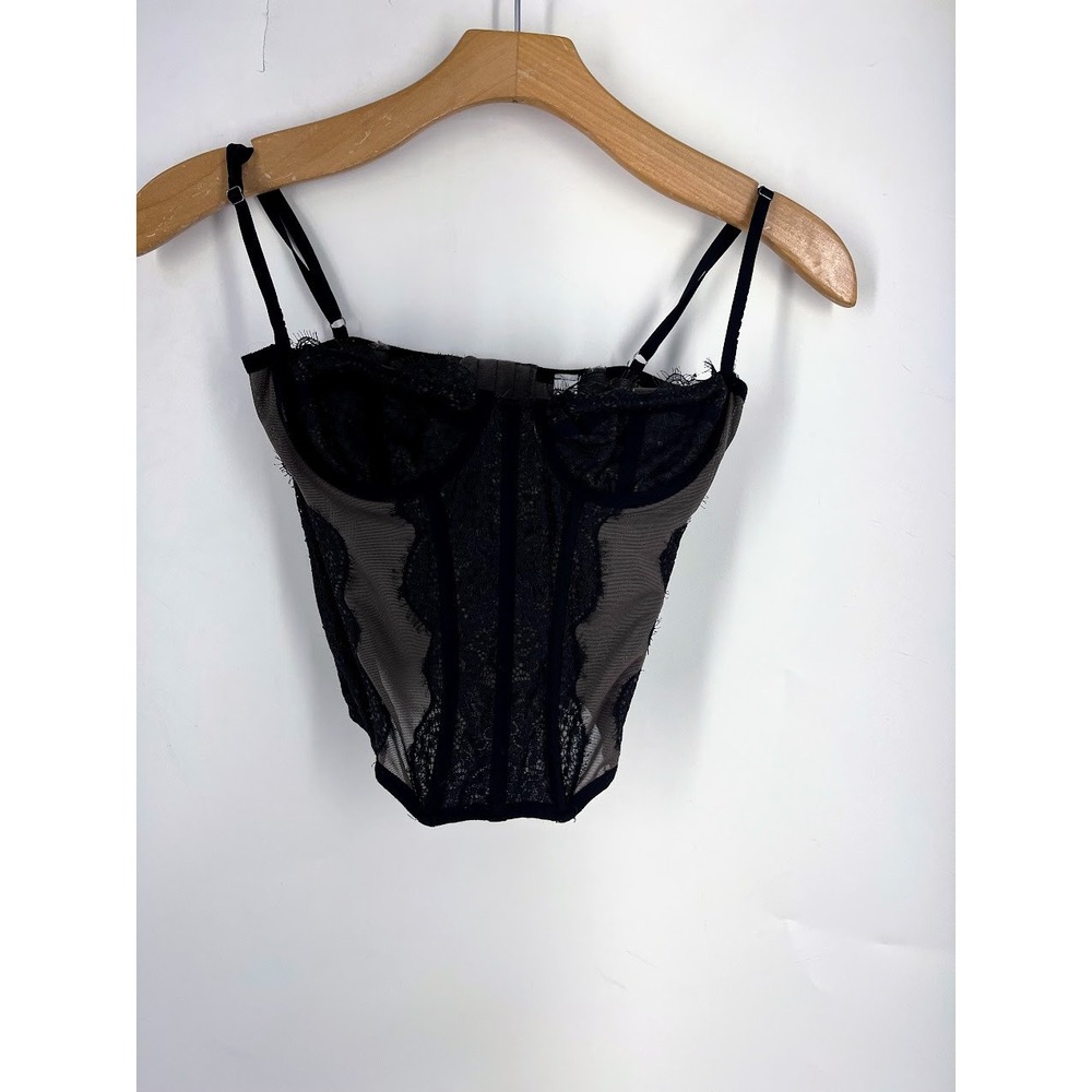 Out From Under Black Lace Mesh Corset Bustier Top Small GU-4043